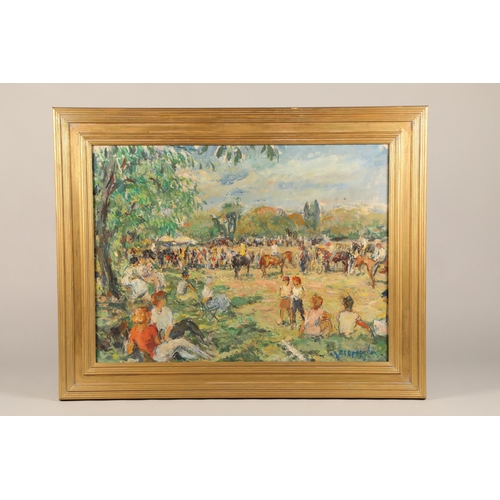 602 - Joseph Oppenheimer R.P. (1879-1966) Gilt framed oil on canvas - signed and dated 1957 'The Horse Fai... 