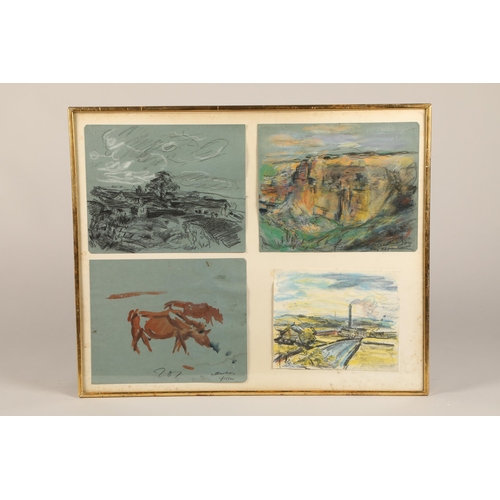 604 - Joseph Oppenheimer R.P. (1876-1966) Gilt framed sketches 4 in one mount, two mounted signed, one ins... 