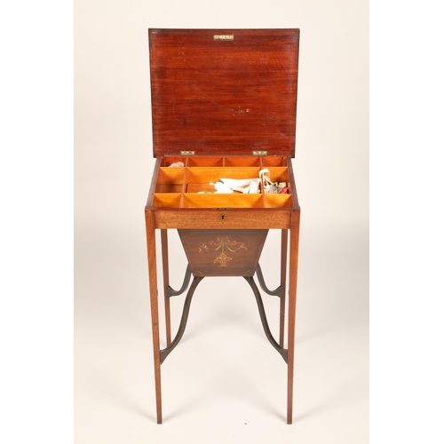 617 - 19th century satinwood sheraton style work table, hinged cover with a hand painted portrait of a cla... 