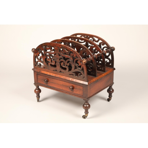 626 - Victorian rosewood Canterbury with fitted drawer, length 55cm, width 39cm, height 54cm