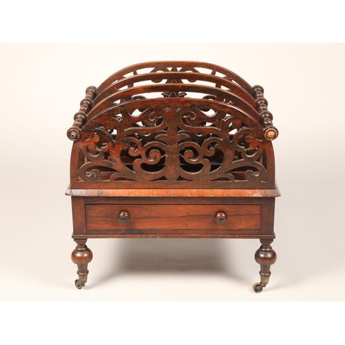 626 - Victorian rosewood Canterbury with fitted drawer, length 55cm, width 39cm, height 54cm