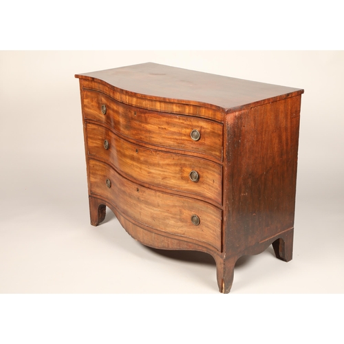 630 - George III mahogany serpentine fronted chest of three graduated drawers, length 115cm, width 59cm, h... 