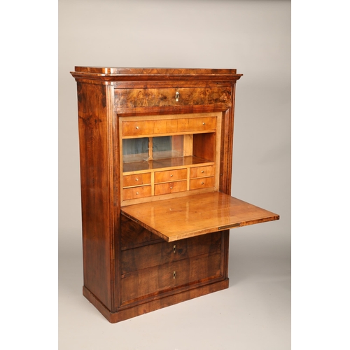 636 - 19th century mahogany secretaire abattant, single drawer above a fall front with satinwood fitted in... 