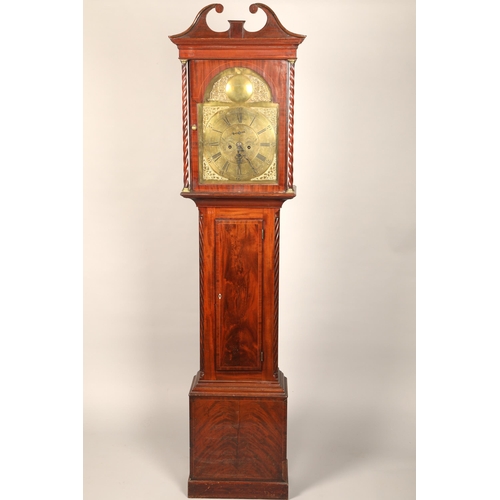 637 - Scottish George III mahogany long cased clock, brass dial with date and seconds subsidiary dials, Da... 