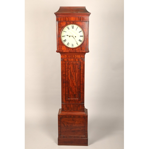 638 - Scottish mahogany long cased clock, circular white enamel dial, roman numerals, Thomas Beggs, Glasgo... 