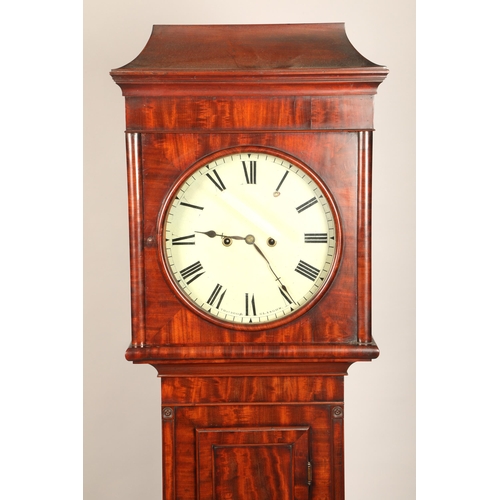 638 - Scottish mahogany long cased clock, circular white enamel dial, roman numerals, Thomas Beggs, Glasgo... 