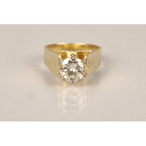 80 - Ladies 18ct diamond solitaire approximately 1.6 carat brillant cut diamond set on a textured 18ct ye... 