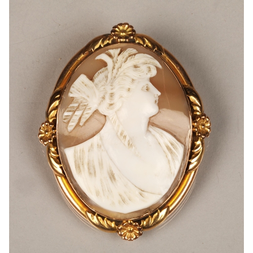 81 - Ladies 9ct rose gold mounted Cameo brooch depicting a lady 6cm high x 5cm diameter