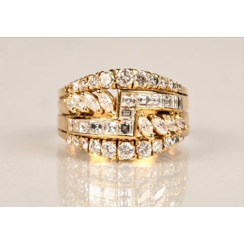 92 - Ladies 18ct yellow gold cluster ring, in the form of four rings fused together, set with brilliant c... 