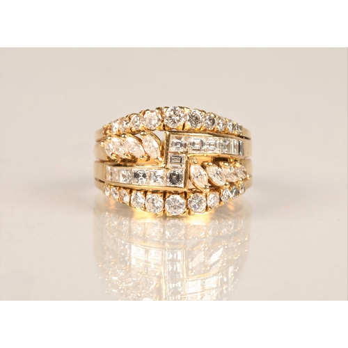 92 - Ladies 18ct yellow gold cluster ring, in the form of four rings fused together, set with brilliant c... 