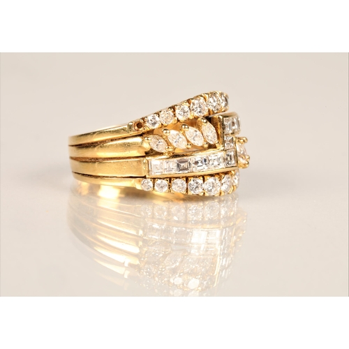 92 - Ladies 18ct yellow gold cluster ring, in the form of four rings fused together, set with brilliant c... 