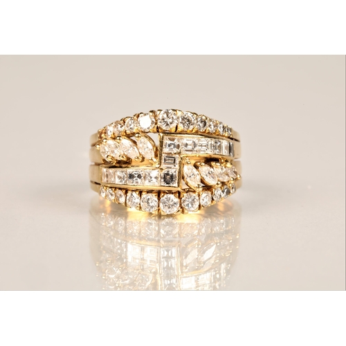 92 - Ladies 18ct yellow gold cluster ring, in the form of four rings fused together, set with brilliant c... 