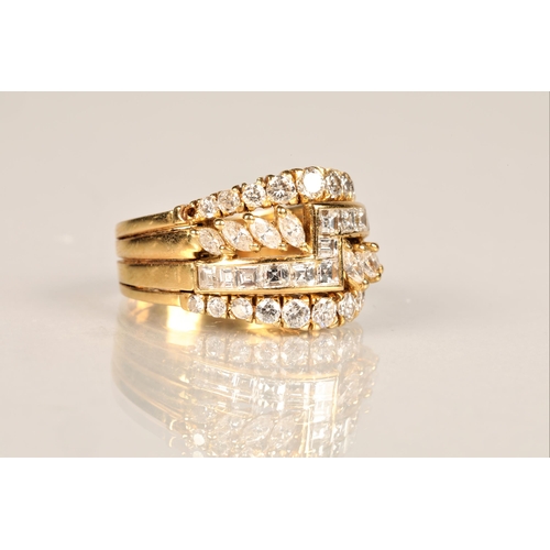 92 - Ladies 18ct yellow gold cluster ring, in the form of four rings fused together, set with brilliant c... 