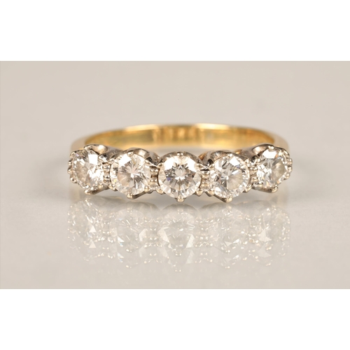 94 - Ladies 18ct yellow gold five stone diamond ring, each stone 0.25 carat set on an 18ct yellow gold sh... 