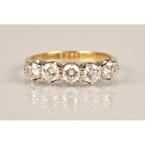 94 - Ladies 18ct yellow gold five stone diamond ring, each stone 0.25 carat set on an 18ct yellow gold sh... 