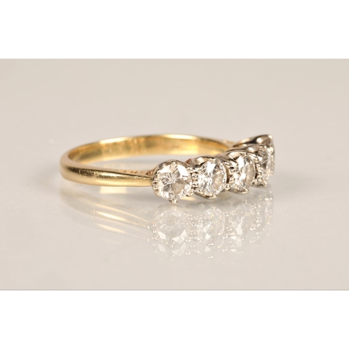 94 - Ladies 18ct yellow gold five stone diamond ring, each stone 0.25 carat set on an 18ct yellow gold sh... 