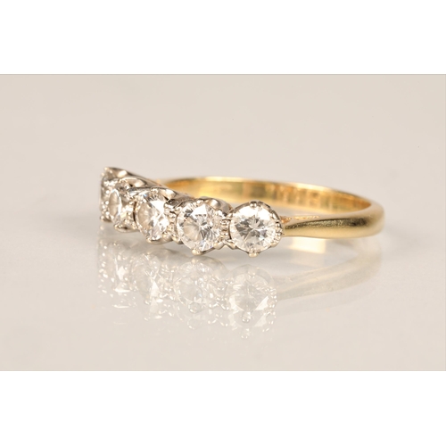 94 - Ladies 18ct yellow gold five stone diamond ring, each stone 0.25 carat set on an 18ct yellow gold sh... 