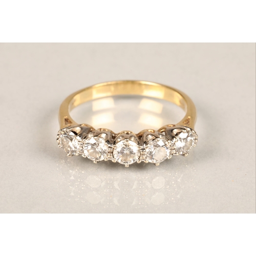 94 - Ladies 18ct yellow gold five stone diamond ring, each stone 0.25 carat set on an 18ct yellow gold sh... 