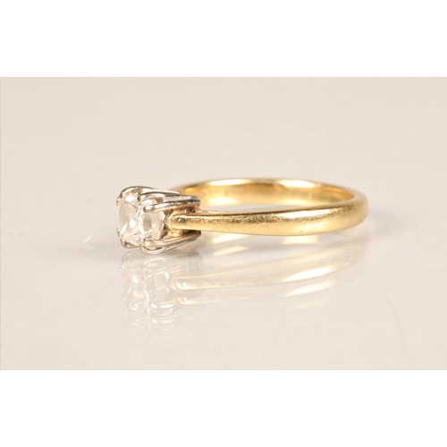 97 - Ladies 18ct yellow gold diamond solitaire ring, princess cut, 0.75 carat diamond set on an 18ct yell... 