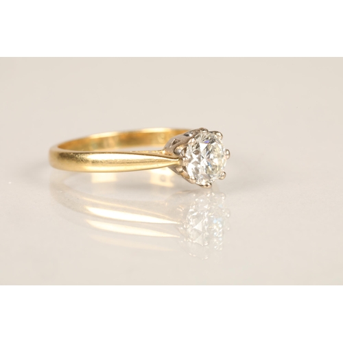 98 - Ladies 18ct yellow gold diamond solitaire ring, one carat brilliant cut diamond, ring size P