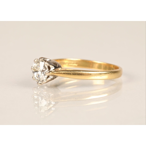 98 - Ladies 18ct yellow gold diamond solitaire ring, one carat brilliant cut diamond, ring size P