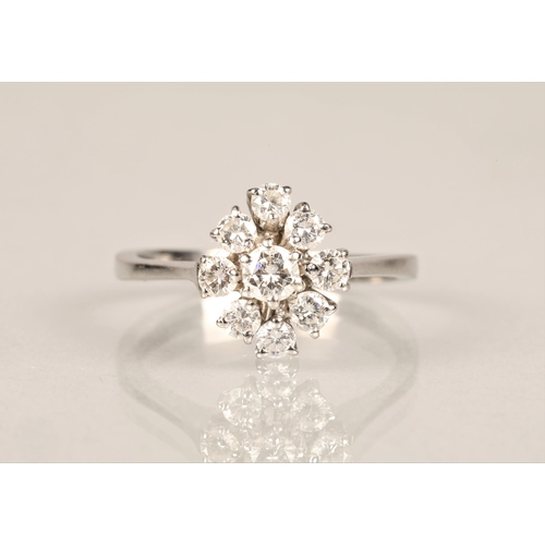 99 - Ladies 18ct white gold diamond cluster ring, central stone 0.2 carat surrounded by eight 0.1 carat d... 