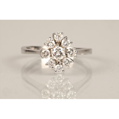 99 - Ladies 18ct white gold diamond cluster ring, central stone 0.2 carat surrounded by eight 0.1 carat d... 