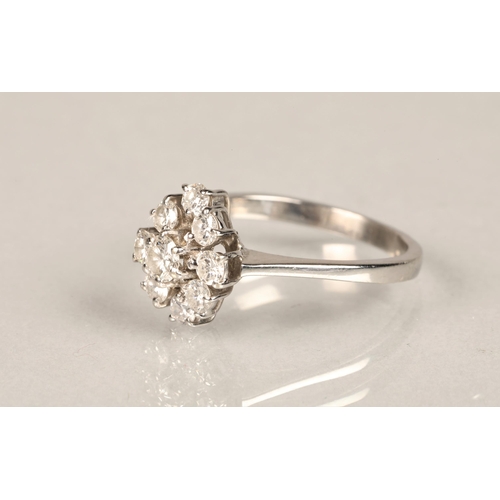 99 - Ladies 18ct white gold diamond cluster ring, central stone 0.2 carat surrounded by eight 0.1 carat d... 