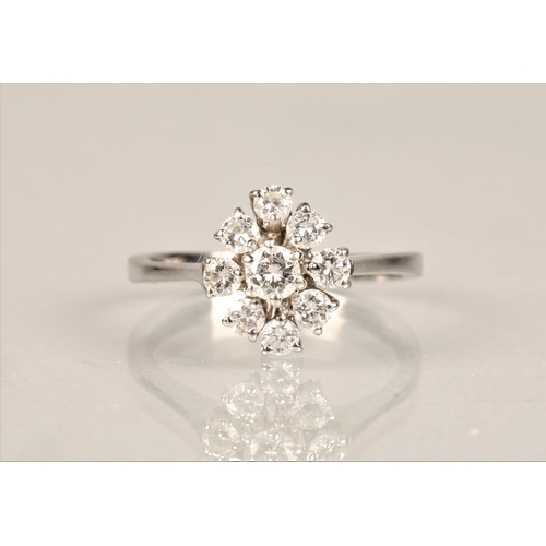 99 - Ladies 18ct white gold diamond cluster ring, central stone 0.2 carat surrounded by eight 0.1 carat d... 