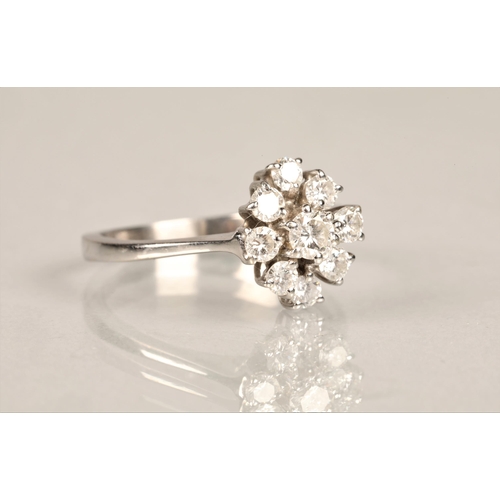 99 - Ladies 18ct white gold diamond cluster ring, central stone 0.2 carat surrounded by eight 0.1 carat d... 