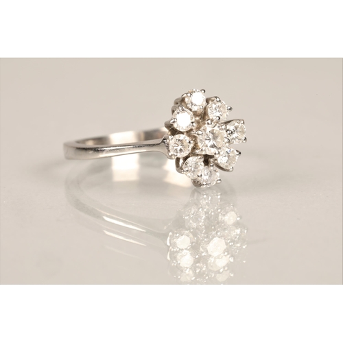 99 - Ladies 18ct white gold diamond cluster ring, central stone 0.2 carat surrounded by eight 0.1 carat d... 