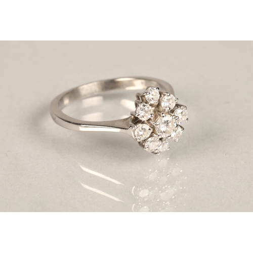 99 - Ladies 18ct white gold diamond cluster ring, central stone 0.2 carat surrounded by eight 0.1 carat d... 