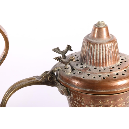 153 - Two Middle Eastern copper coffee pots, 35cm and 31cm high. (2) #215