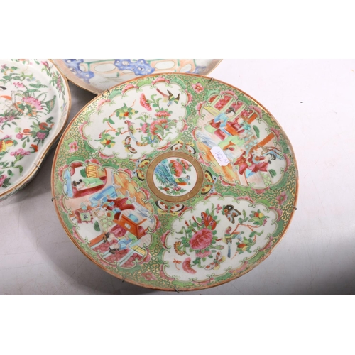 162 - Chinese Canton dish decorated with insects, 26cm diameter, another smaller 23cm diameter, a lobed di... 