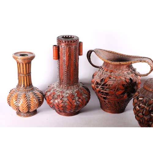 165 - Japanese woven wicker vases and baskets.  (7) #311