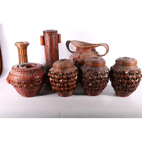 165 - Japanese woven wicker vases and baskets.  (7) #311