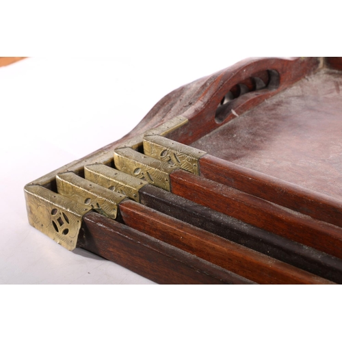 168 - Five nested brass bound Chinese trays, the largest 53cm long. #306