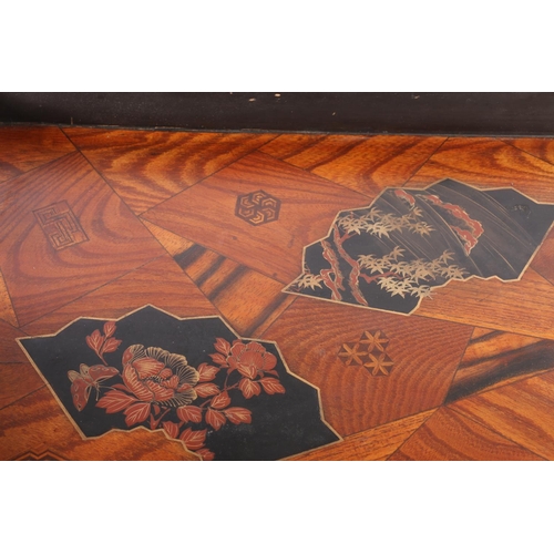 169 - Japanese Yosegi marquetry inlaid and lacquered wooden tray, 51cm long. #274