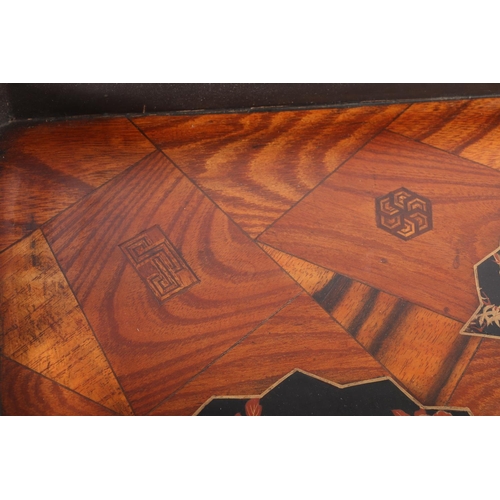 169 - Japanese Yosegi marquetry inlaid and lacquered wooden tray, 51cm long. #274