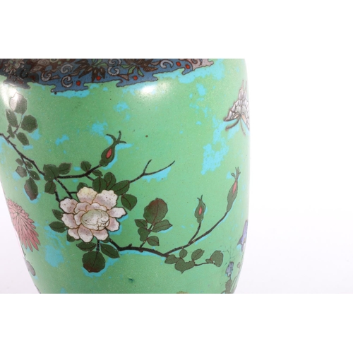 175 - Large Chinese cloisonné baluster vase, the green blue ground decorated with flowers and insects, 30c... 