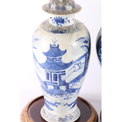 177 - Three Chinese blue and white porcelain temple jars and covers, the largest 37cm high.  (3)  (a/f)  #... 