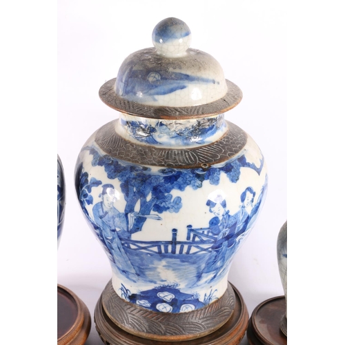 177 - Three Chinese blue and white porcelain temple jars and covers, the largest 37cm high.  (3)  (a/f)  #... 