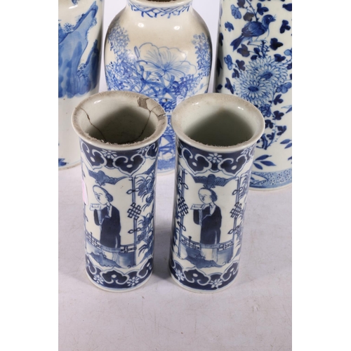 178 - Oriental blue and white porcelain vases, the largest of column form with four-character mark to base... 