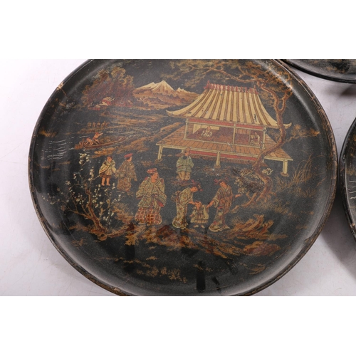 180 - Three Chinese circular lacquered trays, 30cm diameter. #424