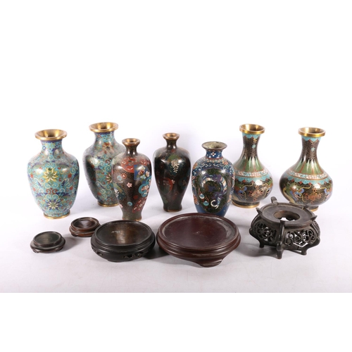 183 - Pair of hexagonal cloisonné vases, together with five other cloisonné vases.  (7)  (a/f)  #427