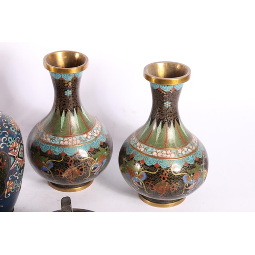 183 - Pair of hexagonal cloisonné vases, together with five other cloisonné vases.  (7)  (a/f)  #427