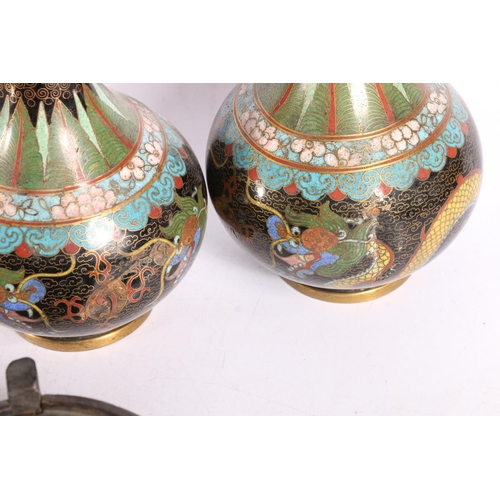 183 - Pair of hexagonal cloisonné vases, together with five other cloisonné vases.  (7)  (a/f)  #427