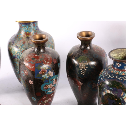 183 - Pair of hexagonal cloisonné vases, together with five other cloisonné vases.  (7)  (a/f)  #427