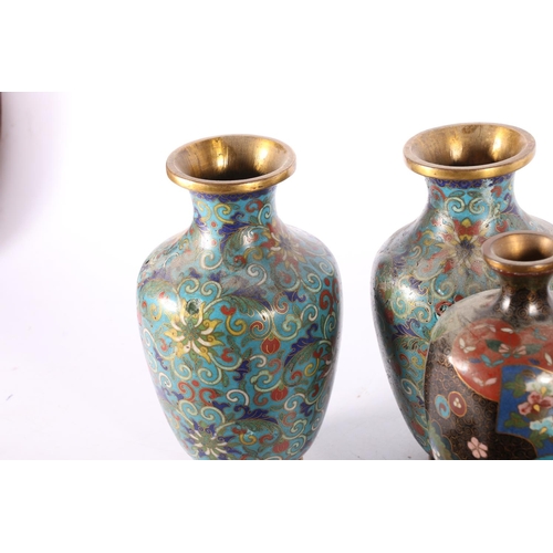 183 - Pair of hexagonal cloisonné vases, together with five other cloisonné vases.  (7)  (a/f)  #427