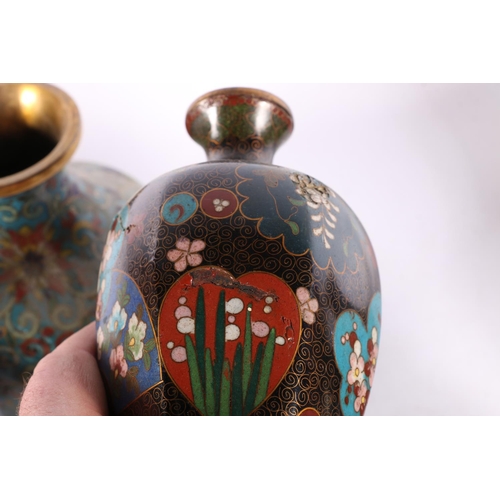 183 - Pair of hexagonal cloisonné vases, together with five other cloisonné vases.  (7)  (a/f)  #427